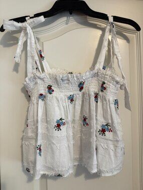 Gianni Bini White Floral Embroidered Tie Strap Tank